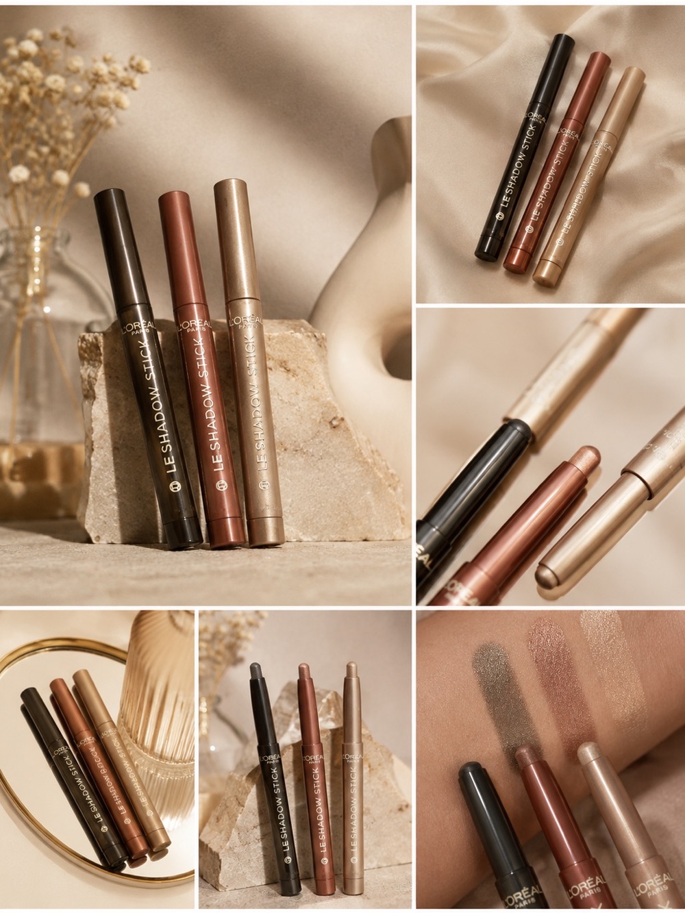 L'Oreal Le Shadow Stick Trio — Black, Bronze, Champagne-Gold